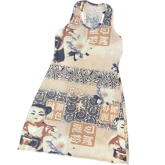 Vintage 2000s Mesh Print Mini Dress (XS-S) - Picture 6 of 7